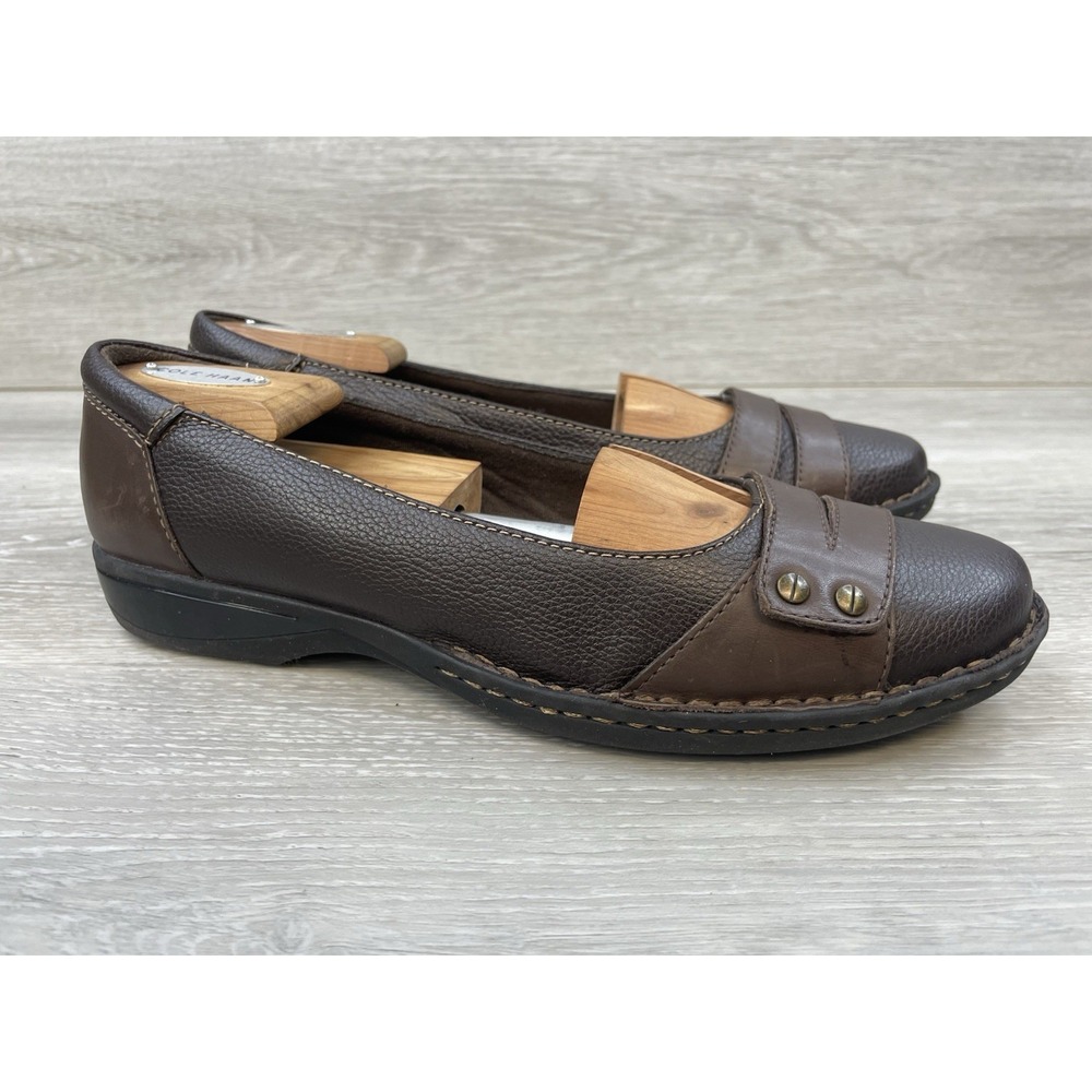 Clarks Pegg Abbie Brown Leather‎ Women's 10 Comfort Slip On Work Travel Shoes